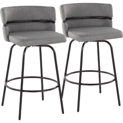 Cinch 26" Swivel Counter Stool in Black Metal & Light Grey Fabric w/ Black Footrest (Set of 2)